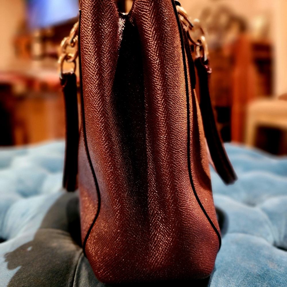 COACH Bordeaux Sparkling  Pebbled Leather Satchel Bag - Picture 7 of 14